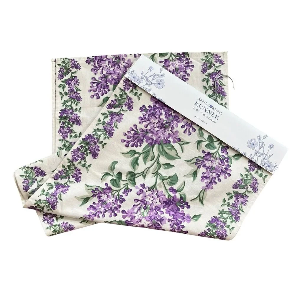 April Cornell Lilac Festival Table Runner 16x90 Cotton Purple Cottage Floral New